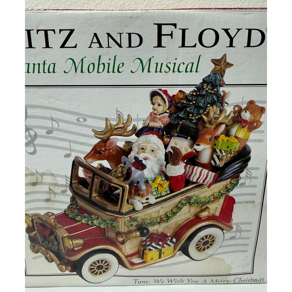 Fitz and Floyd Santa Mobile Musical Figurine Vintage Christmas Car Red Reindeer